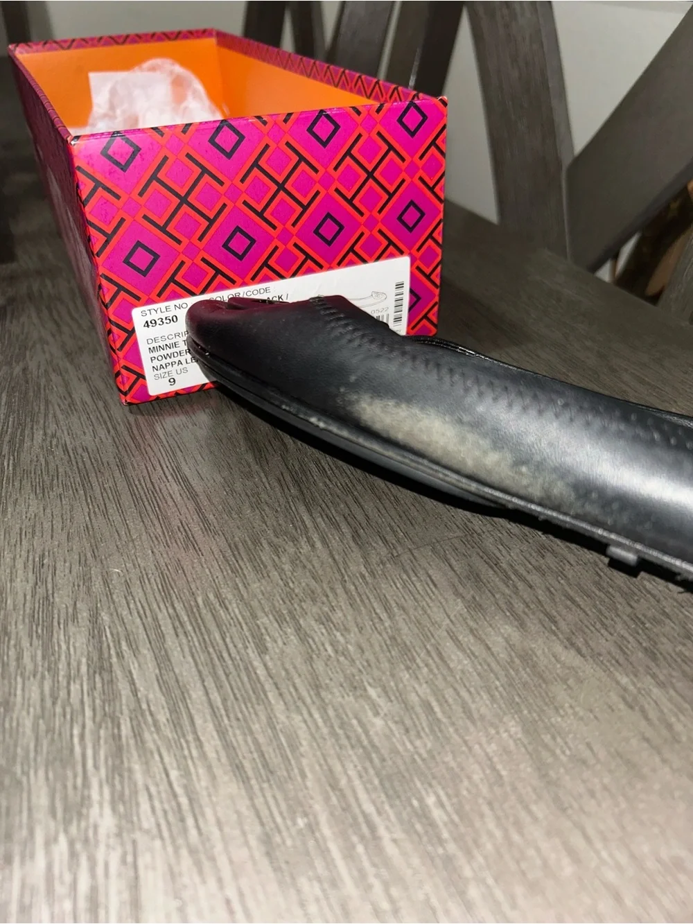 Tory Burch Black Leather Logo Round-Toe Ballet Flats